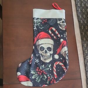 Handmade Skull Christmas Stocking with Santa Hats NEW